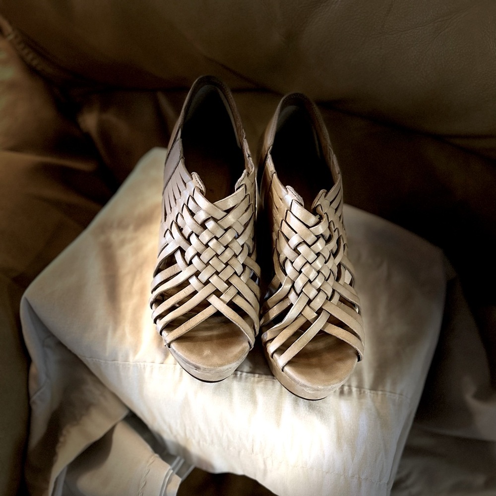Chocolat Blu tan wedges. Good used condition. Size 8.5